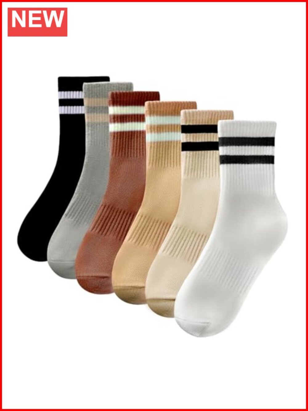 Womens Cotton Crew Socks 6 Pack Athletic Striped Mid Calf